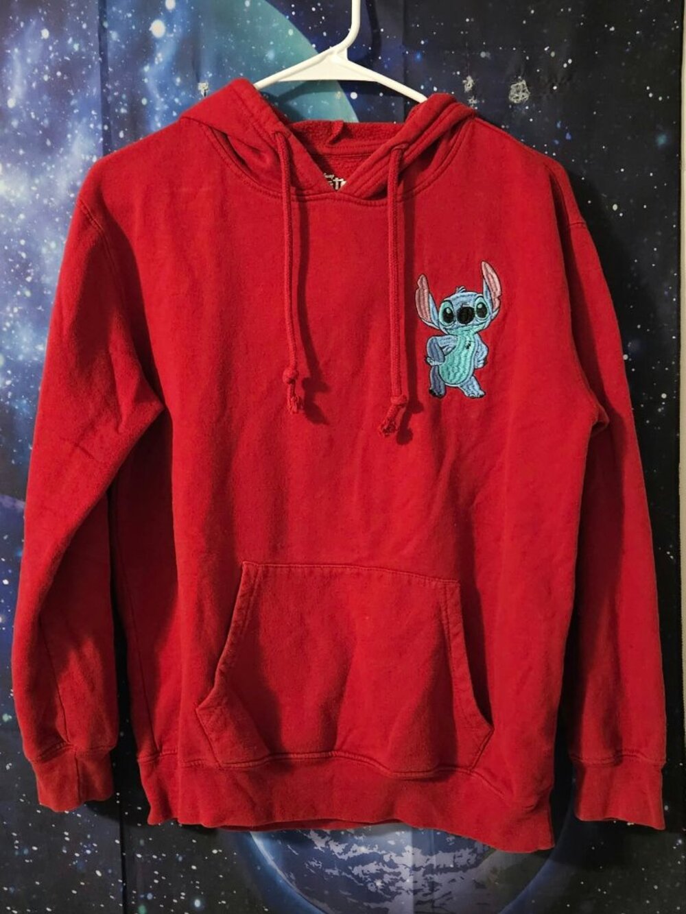 Disney Stitch And Angel Red Pullover Hoodie Sweatshirt Womens Small S 4-6